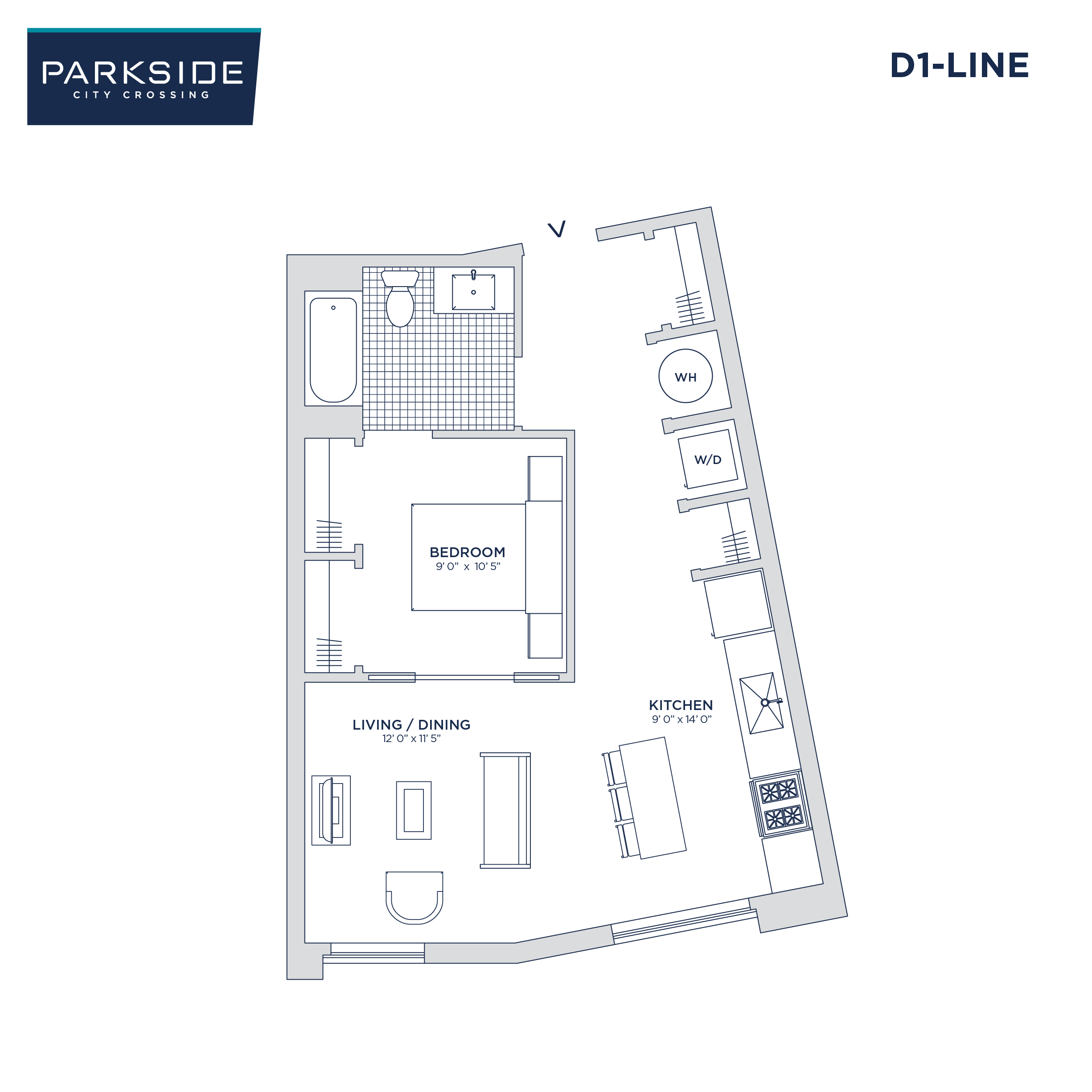 Floor plan for studio, 1 bath, 568 sqft